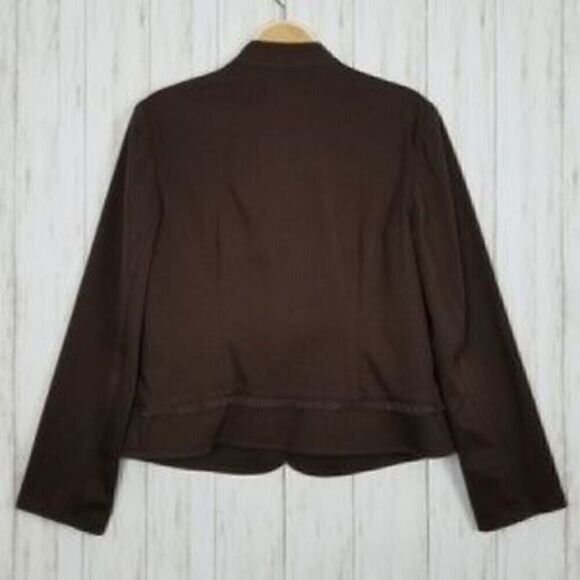 Talbots Chocolate Brown Stretch Embroidered Ruffle Jacket - Picture 4 of 5